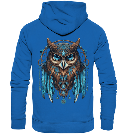 "Eule mit blauen Federn" Traumfänger - Premium Unisex Hoodie