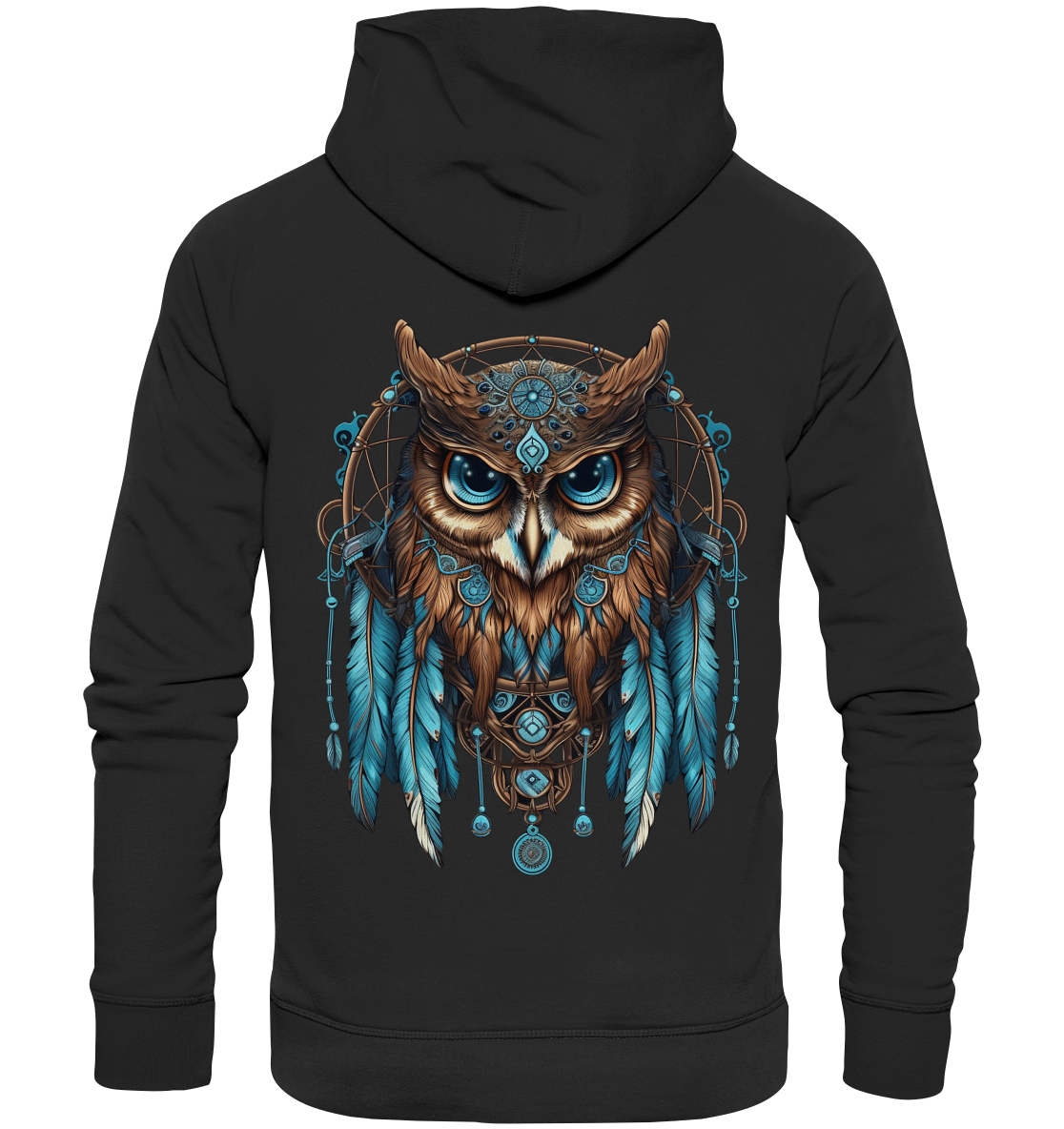 "Eule mit blauen Federn" Traumfänger - Premium Unisex Hoodie