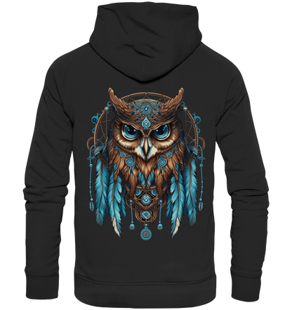 "Eule mit blauen Federn" Traumfänger - Premium Unisex Hoodie