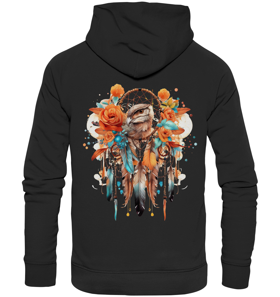 " Eule mit Orangenen Rosen" Traumfänger - Premium Unisex Hoodie