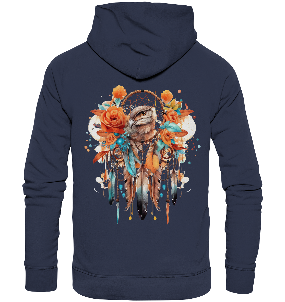 " Eule mit Orangenen Rosen" Traumfänger - Premium Unisex Hoodie