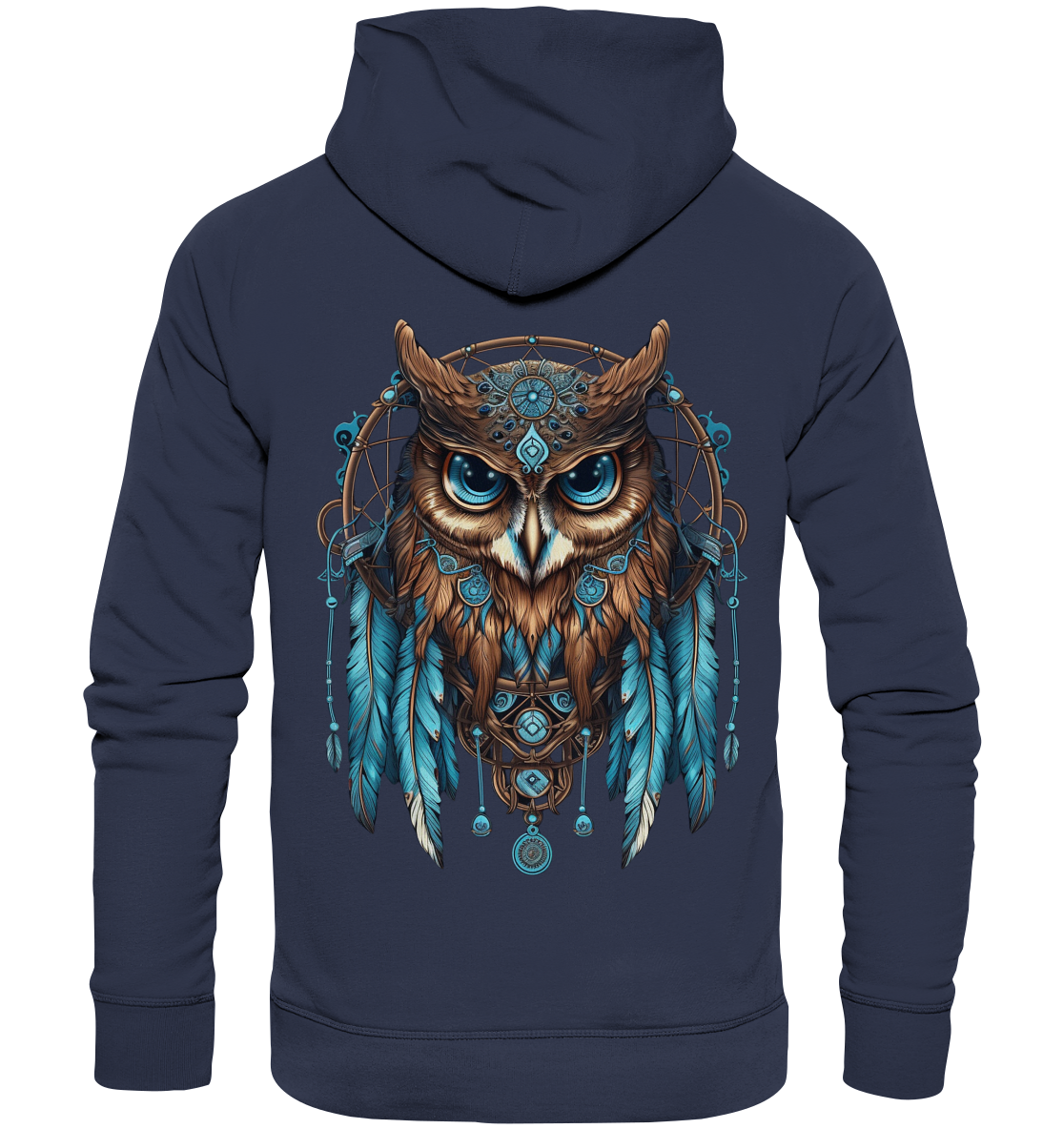 "Eule mit blauen Federn" Traumfänger - Premium Unisex Hoodie