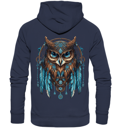 "Eule mit blauen Federn" Traumfänger - Premium Unisex Hoodie