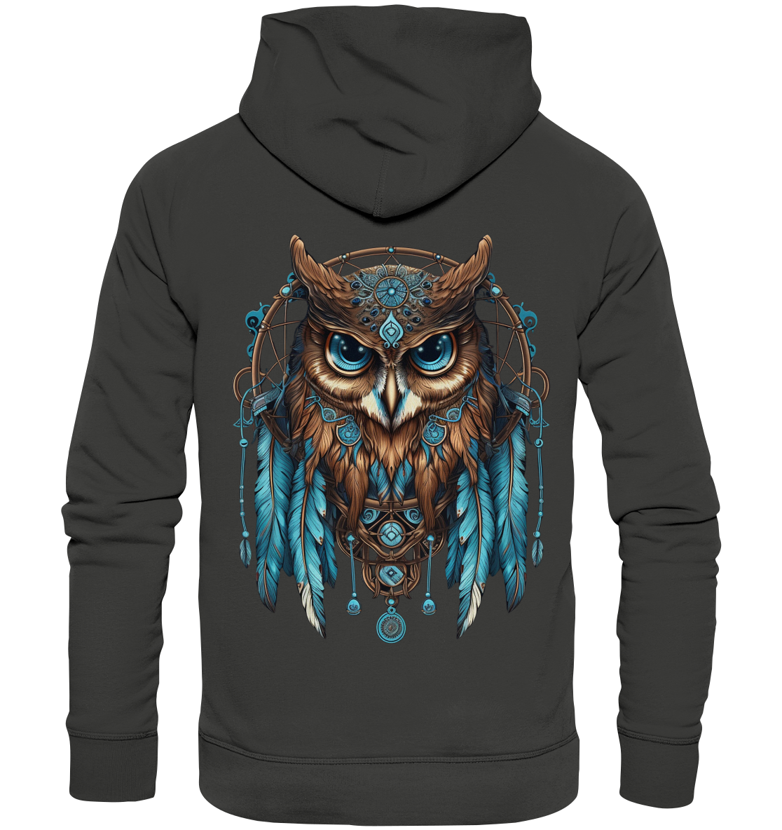 "Eule mit blauen Federn" Traumfänger - Premium Unisex Hoodie