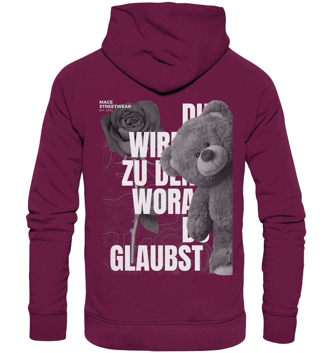 "Du wirdst zu den woran du glaubst" Mace Optimismus - Premium Unisex Hoodie