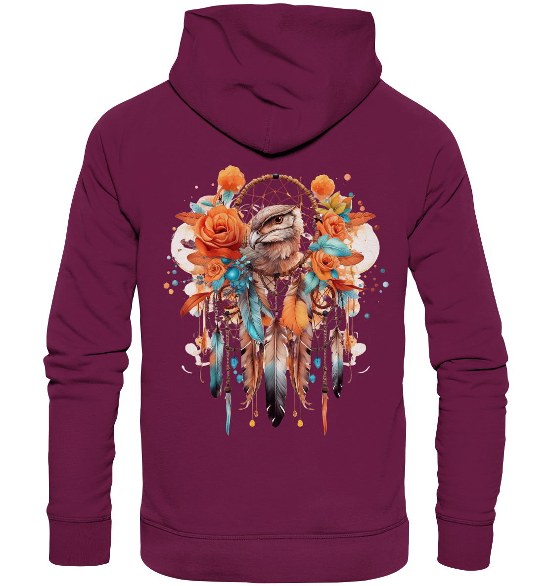 " Eule mit Orangenen Rosen" Traumfänger - Premium Unisex Hoodie