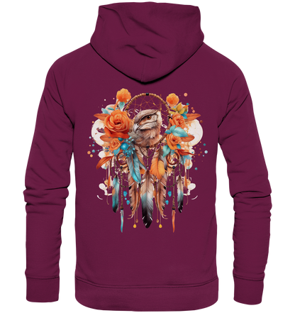 " Eule mit Orangenen Rosen" Traumfänger - Premium Unisex Hoodie