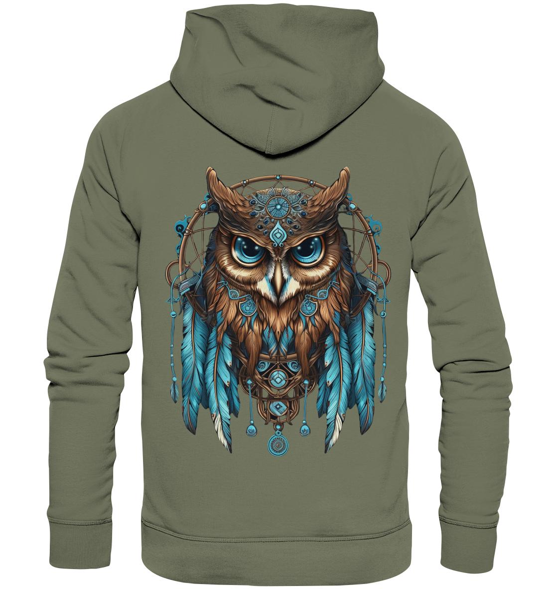 "Eule mit blauen Federn" Traumfänger - Premium Unisex Hoodie