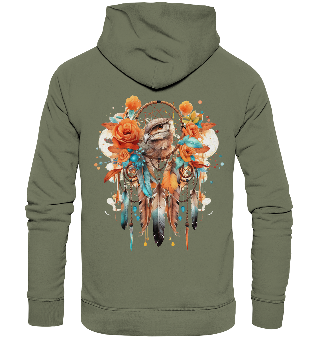 " Eule mit Orangenen Rosen" Traumfänger - Premium Unisex Hoodie