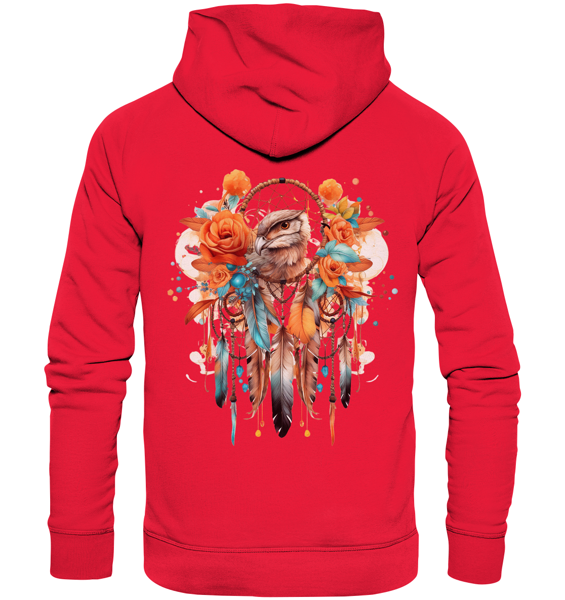 " Eule mit Orangenen Rosen" Traumfänger - Premium Unisex Hoodie