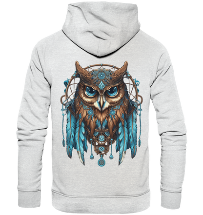 "Eule mit blauen Federn" Traumfänger - Premium Unisex Hoodie