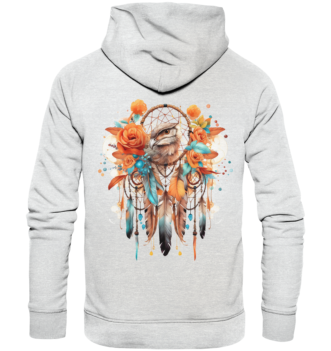 " Eule mit Orangenen Rosen" Traumfänger - Premium Unisex Hoodie