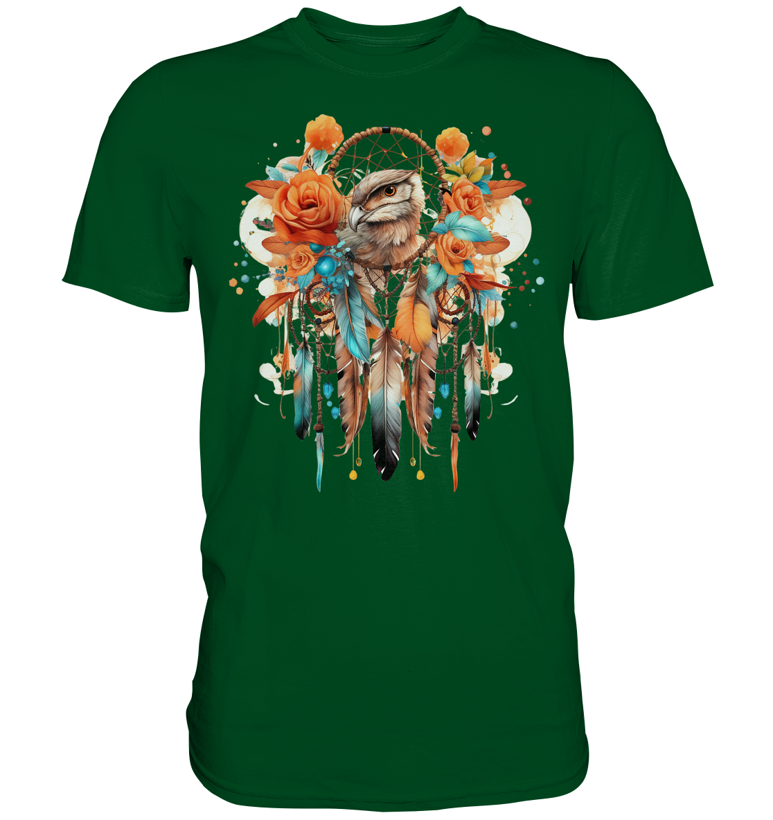 " Eule mit Orangenen Rosen" Traumfänger - Premium Shirt