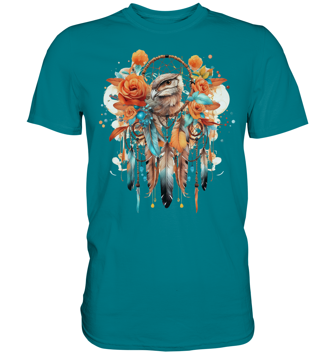 " Eule mit Orangenen Rosen" Traumfänger - Premium Shirt