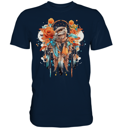 " Eule mit Orangenen Rosen" Traumfänger - Premium Shirt