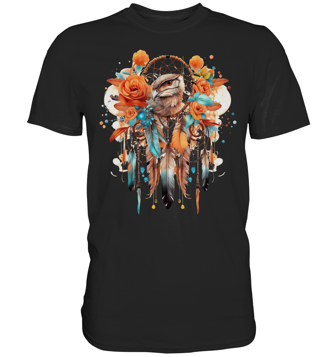 " Eule mit Orangenen Rosen" Traumfänger - Premium Shirt