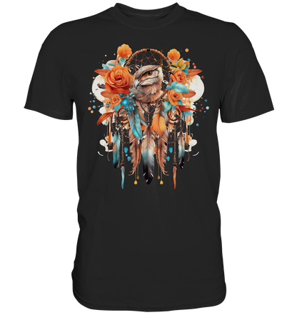 " Eule mit Orangenen Rosen" Traumfänger - Premium Shirt