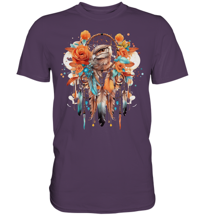 " Eule mit Orangenen Rosen" Traumfänger - Premium Shirt