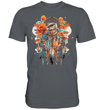 " Eule mit Orangenen Rosen" Traumfänger - Premium Shirt