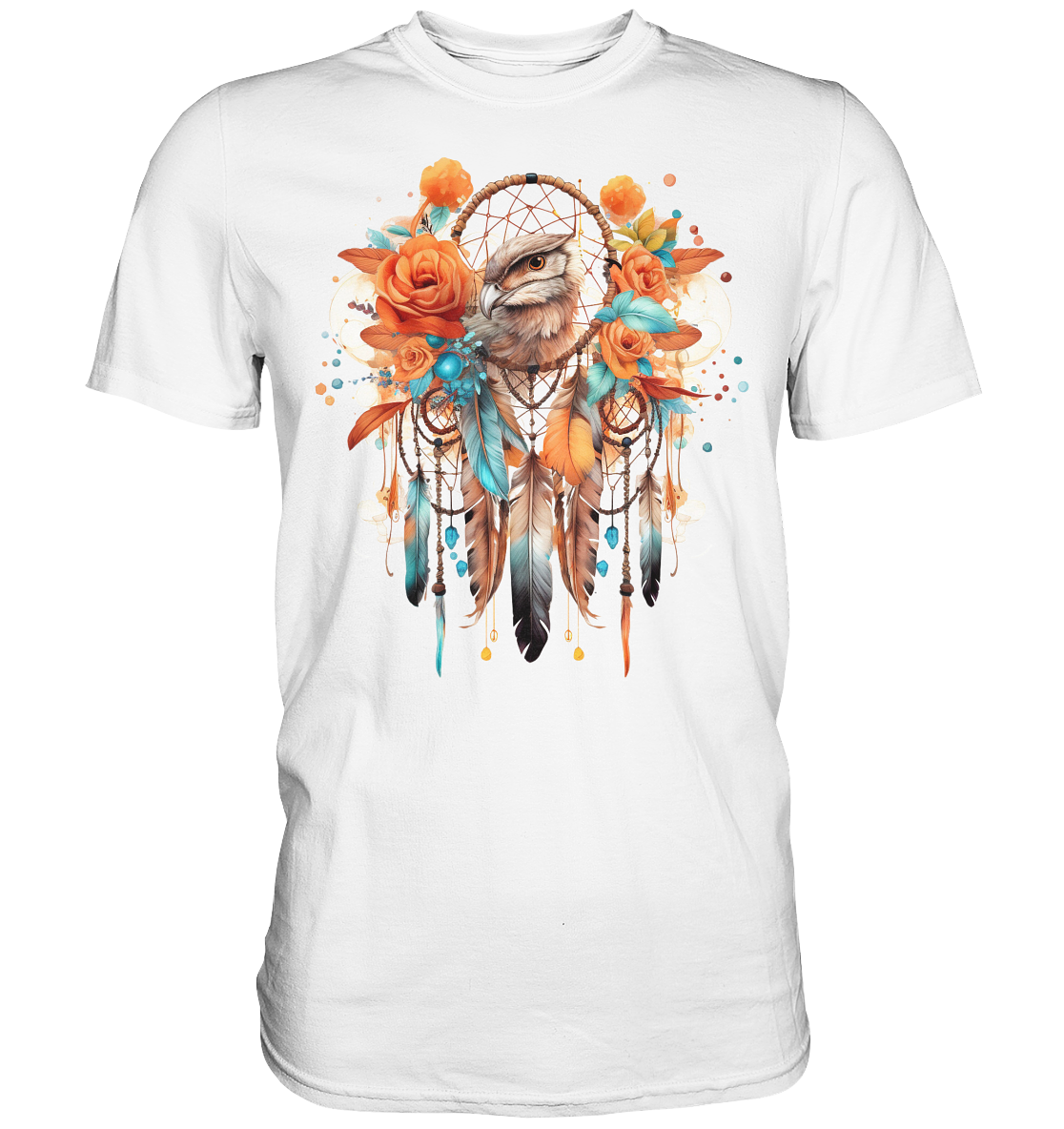 " Eule mit Orangenen Rosen" Traumfänger - Premium Shirt