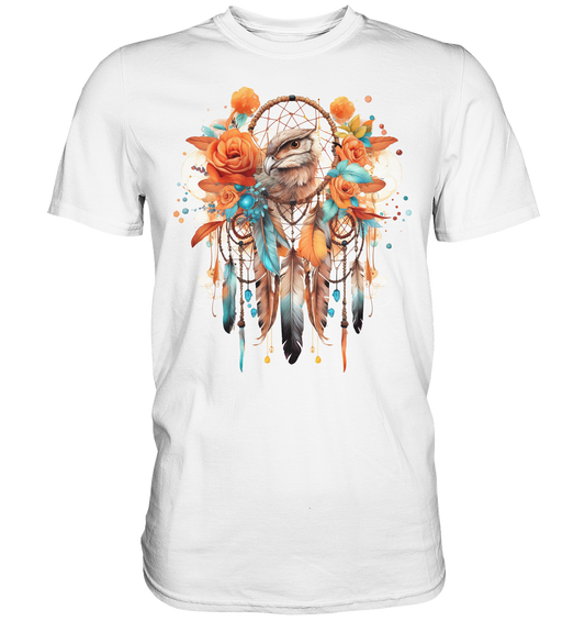 " Eule mit Orangenen Rosen" Traumfänger - Premium Shirt