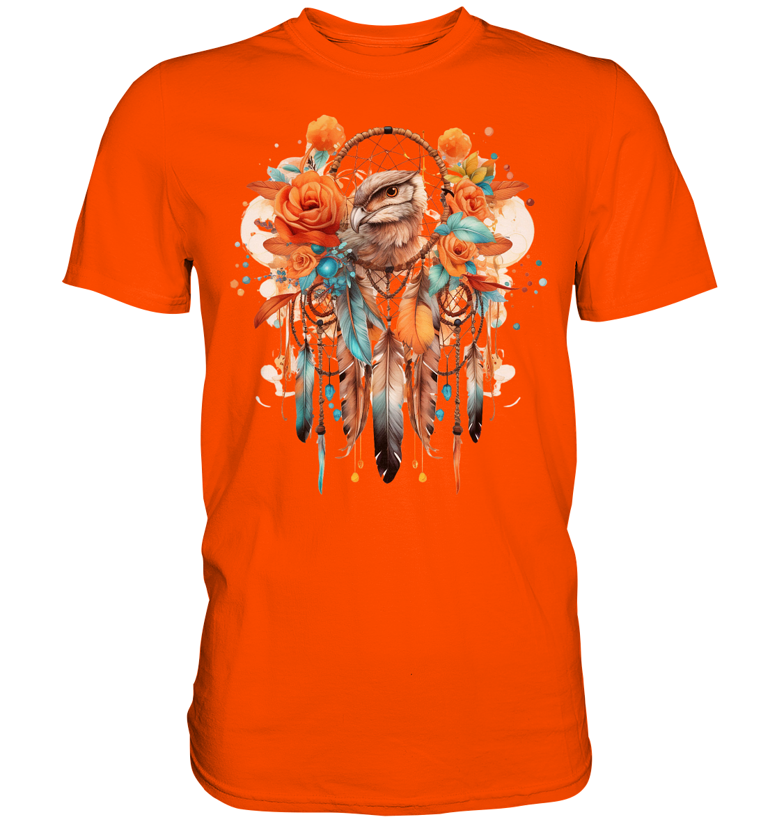 " Eule mit Orangenen Rosen" Traumfänger - Premium Shirt