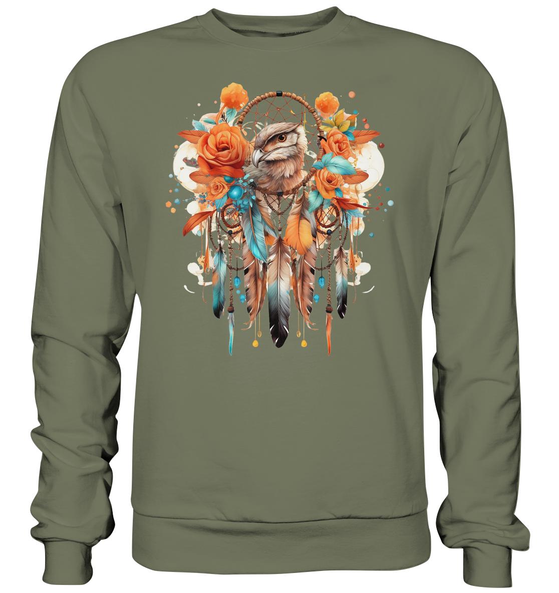 " Eule mit Orangenen Rosen" Traumfänger - Premium Sweatshirt