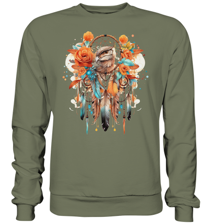 " Eule mit Orangenen Rosen" Traumfänger - Premium Sweatshirt