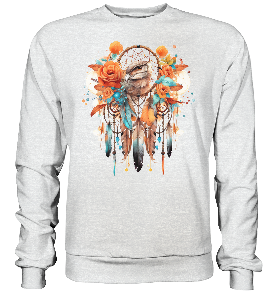 " Eule mit Orangenen Rosen" Traumfänger - Premium Sweatshirt